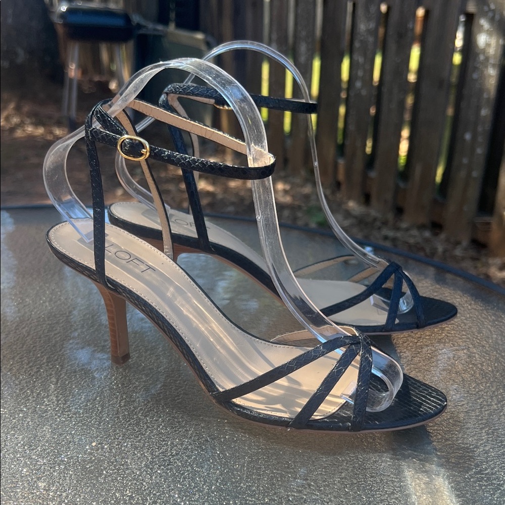 LOFT Black and Clear Strappy Heels